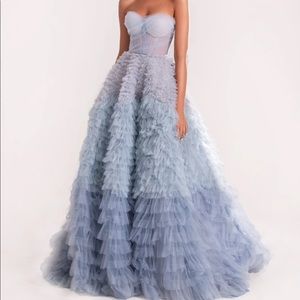 Milla Blue Strapless Frill-Layered Fluffy Dress